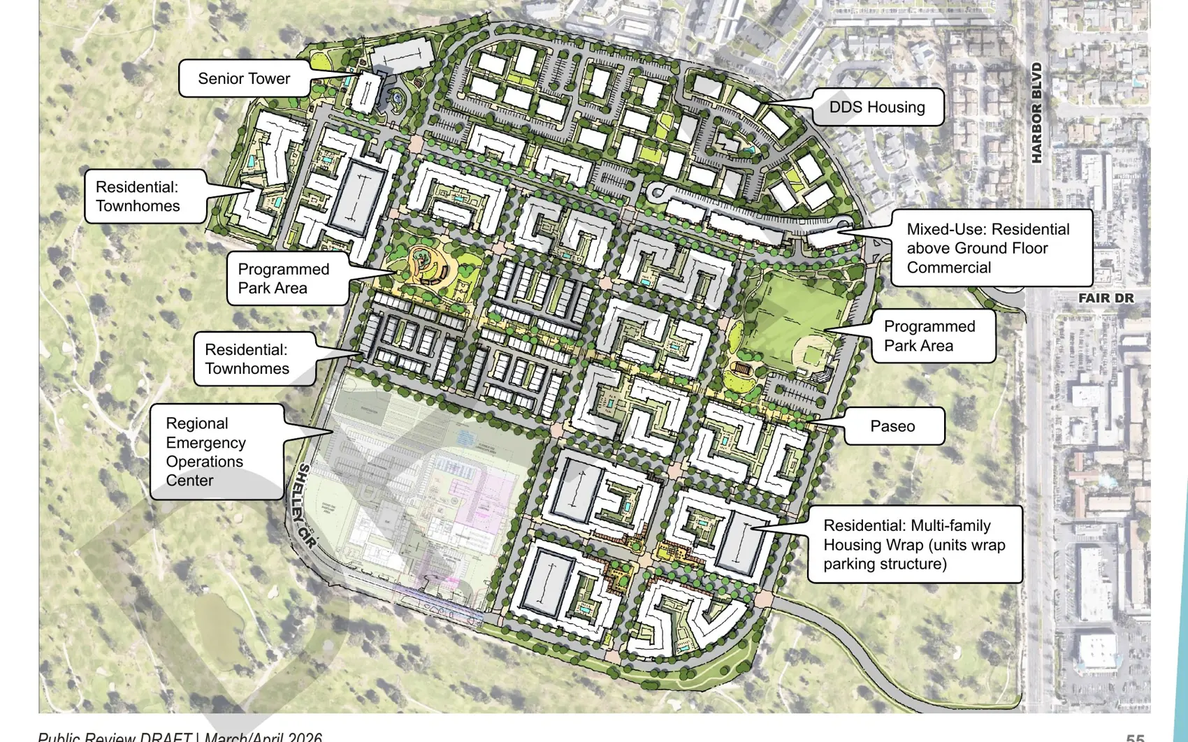 Official Conceptual Site Plan for the Fairview Developmental Center Specific Plan, Figure 4-2 from the City of Costa Mesa Public Review Draft, March 2026